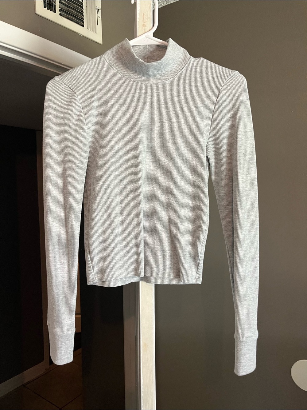 American Eagle Outfitters Light Gray Ribbed Mock Neck Long Sleeve Top